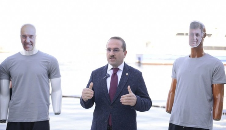 AK Partili Kırkpınar'dan İzmir Körfezi'nde  mankenli tepki: Mankenlere maske takıp körfeze attı