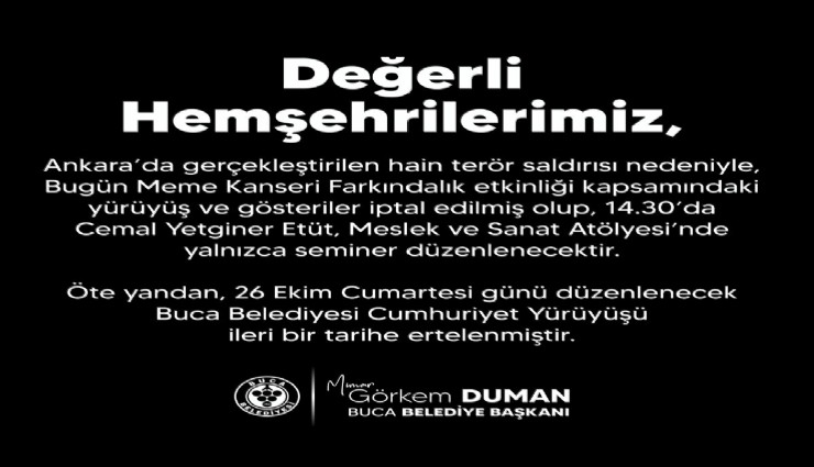 Buca Belediyesi, etkinliklerini iptal etti