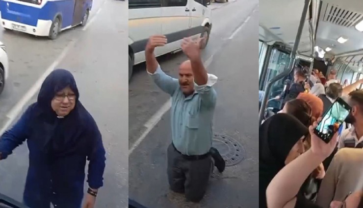 Bursa'da engelli oğlunu otobüse bindirmek isteyen anne baba otobüsün önüne yattı