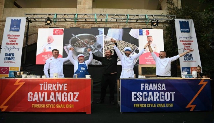 Kuşadası Sokak Festivali'nde 'salyangoz düellosu'nun kazananı dostluk oldu