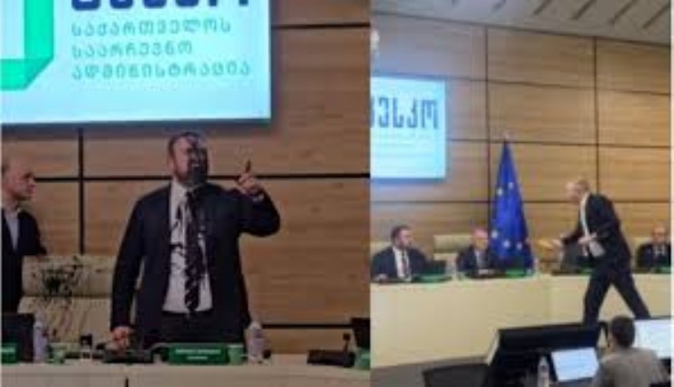 Gürcistan'da muhalefet temsilcisi, Merkez Seçim Komisyonu Başkanı'na siyah boya fırlattı