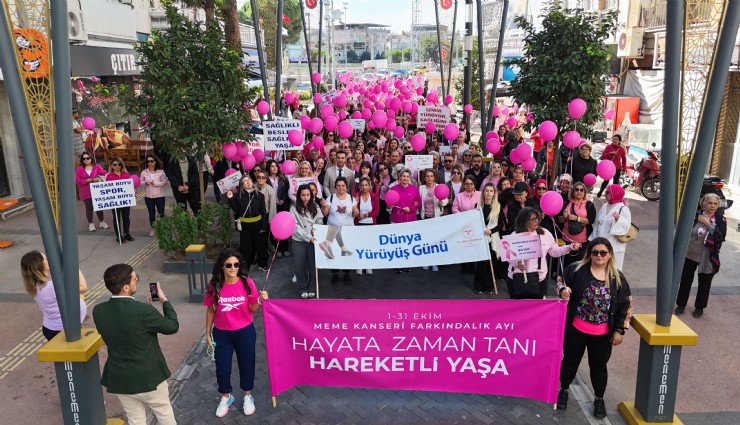 Menemenli kadınlar kansere karşı farkındalık için yürüdü