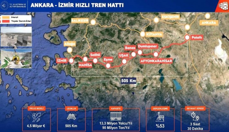 Ankara- İzmir hızlı treni Kütahya’dan geçecek: Seyahat süresi 3,5 saate düşüyor
