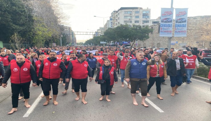 Büyükşehir işçilerinden  çıplak ayaklı protesto: Somut adım atılmazsa eylemler sürecek