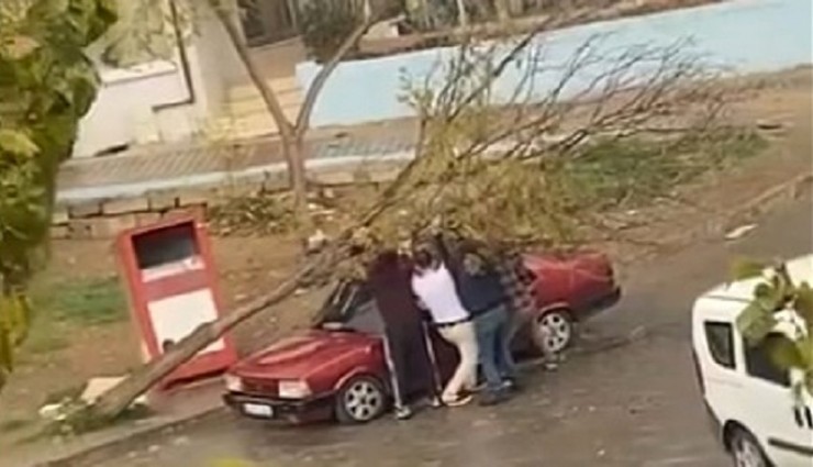 Karabağlar’da fırtına etkisi: Devrilen ağaç otomobilin üzerine düştü
