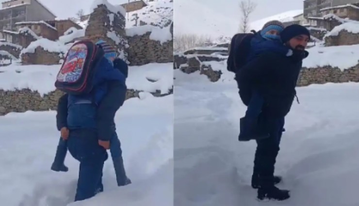 Van'da fedakar öğretmen öğrencisini sırtında taşıyarak evine bıraktı