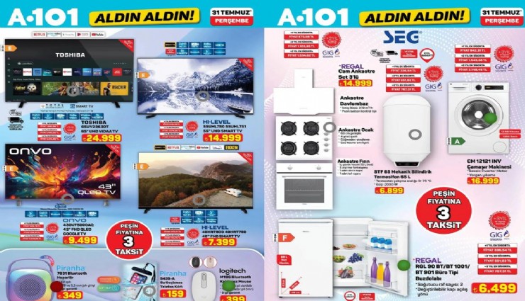 A101 31 Temmuz 2025 Kataloğu: 65 TV, Çamaşır Makinesi, Ankastre Set ve Daha Fazlası!