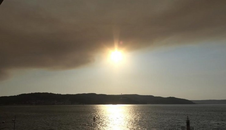 Tekirdağ'daki orman yangınının dumanı Çanakkale Boğazı'nı kapladı