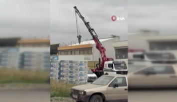 Ankara'da bir kişi vinçte sallandı: O anlar kameraya yansıdı