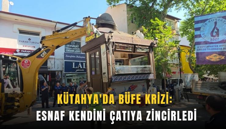 Kütahya'da büfe krizi: Esnaf kendini çatıya zincirledi